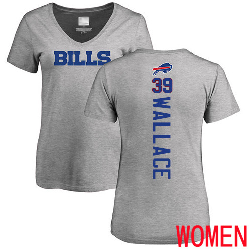 NFL Women Buffalo Bills #39 Levi Wallace Ash Backer V-Neck T Shirt